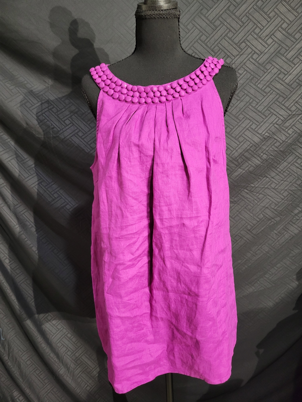 Alexandra Bartlett Linen Top Medium Purple Woven Lagenlook Pleated Minimalist